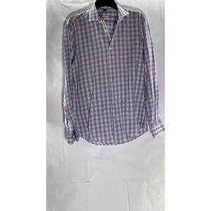 MARCS Men's Blue-Red Plaid Button-Up Regular-Fit Long Sleeve Shirt SZ M